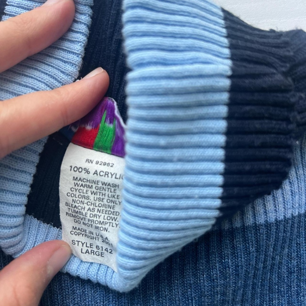 Vintage striped blue, white, and black turtle neck sweater vest top - Picture 5 of 5